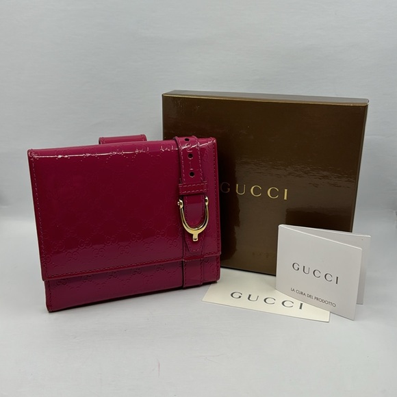Gucci Micro Guccissima Pink Bi fold Patent Leather Compact Wallet  20322 - Picture 1 of 9